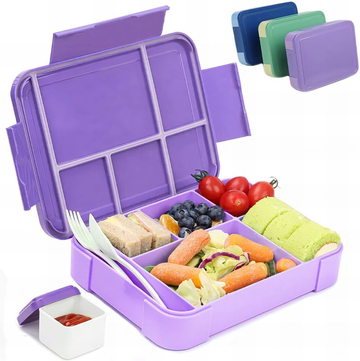 SnelShoppen - Broodtrommel voor Kinderen, 1330 ml Lunchbox met 6 Vakken, Lekvrij Bento Box voor Meisjes en Jongens, Inclusief Bestekset, Ideaal voor S