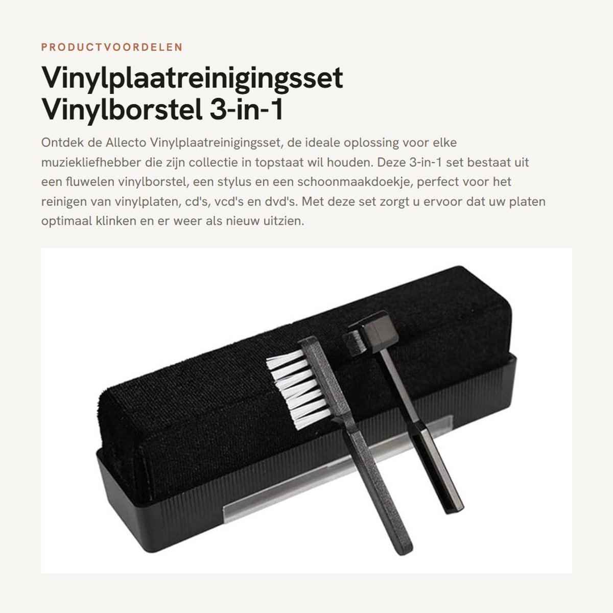 Inovra- Vinylplaatreinigingsset 3-in-1 - Vinylborstel - Naaldreinigingsborstel - Schoonmaakdoekje - Fluwelen Borstel - Geschikt voor CD's/DVD's - Platenreinigingsset