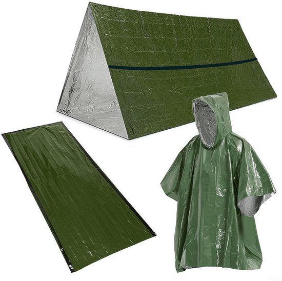 Inovra- Overlevingskit 3-in-1 - Waterdichte Regenjas - Slaapzak - Tent - Duurzaam PE-materiaal - Warmte-reflecterend ontwerp - Survivalkit van Inovra — afbeelding 2