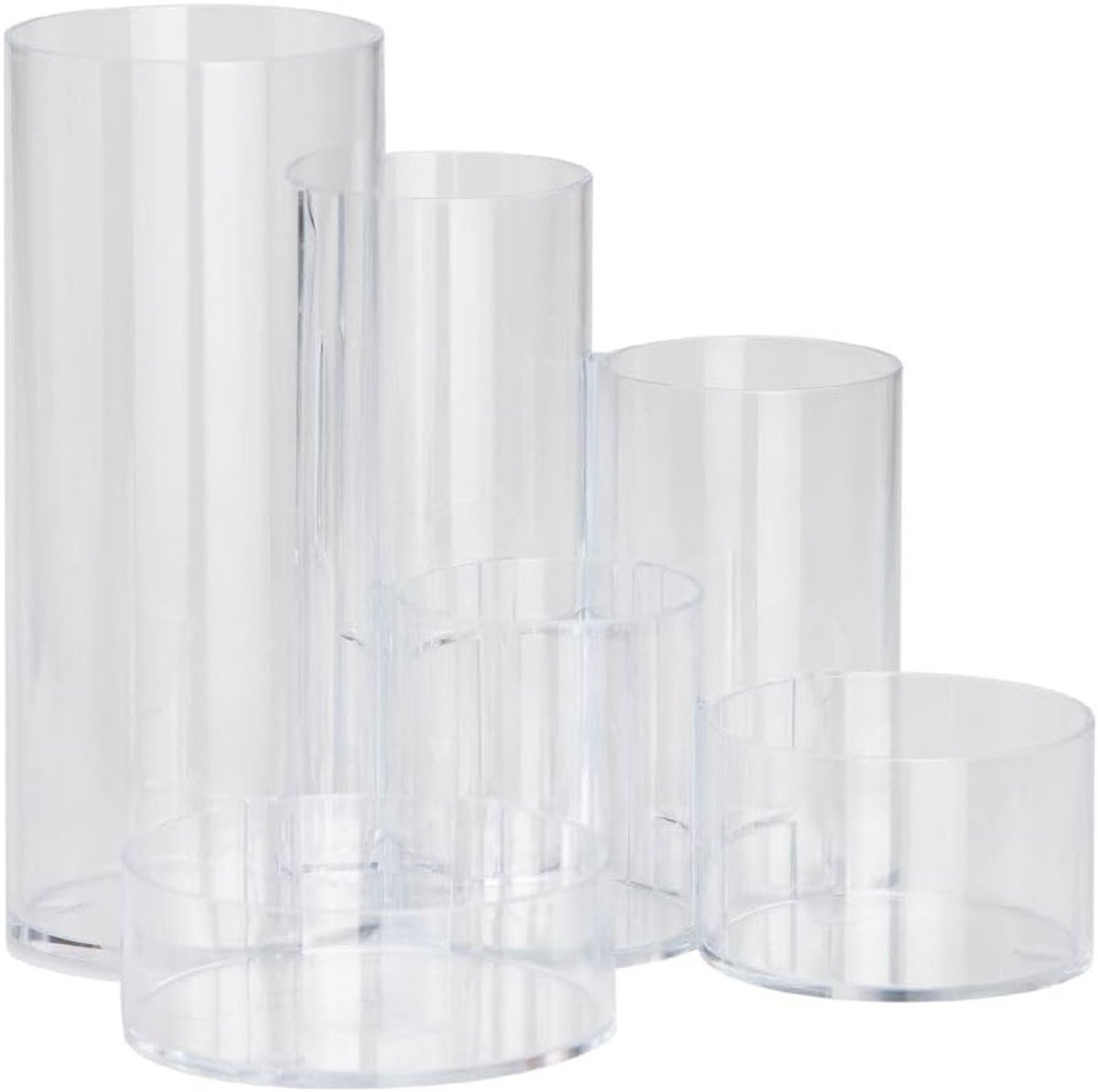 Thijox - Pennenbak Tubo Wit - 6 Vaks Organiser - Ø15x12.5cm Helder Transparant - Perfect voor Bureau, School, Thuis en Kantoor