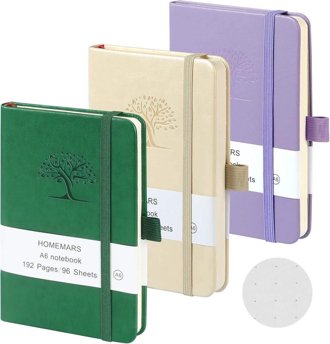 Thijox - Notitieboek A6 Set van 3, Bullet Journal Gestippeld, Lila, Wit, Groen, 192 Pagina's, Compact Notitieblok Voor School, Werk, Creatief Gebruik