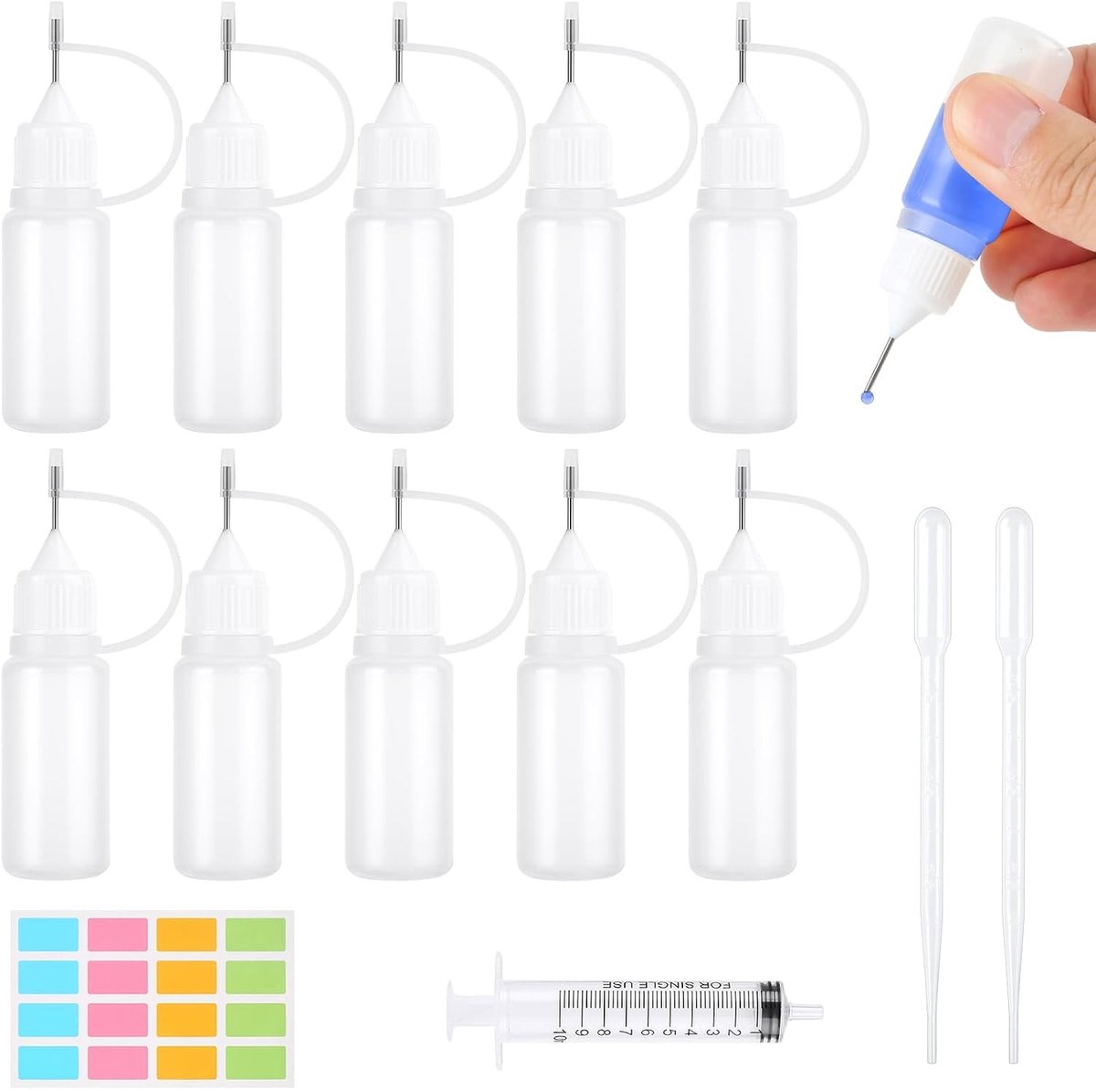 10 x 10 ml Dosing Flessen met Naaldtip voor Precisieapplicatie, Ideaal voor Lijm, Olie en Knutselen