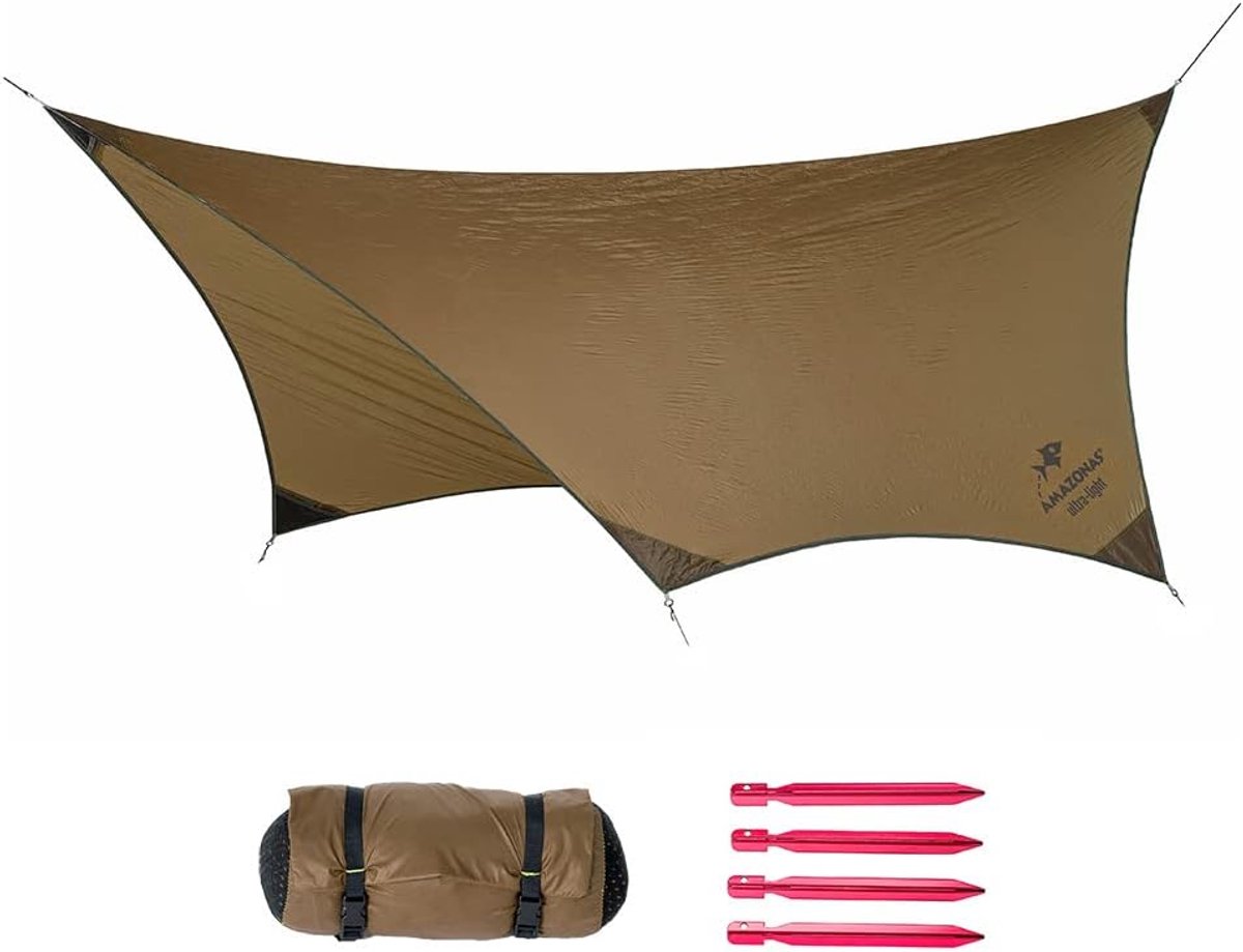 Thijox - Ultra-Light Adventure Tarp 340x280 cm - Ideaal voor Camping, Backpacking, Outdoor - Lichtgewicht 380 gram - Verstelbare Karabijnhaak & Y-alum
