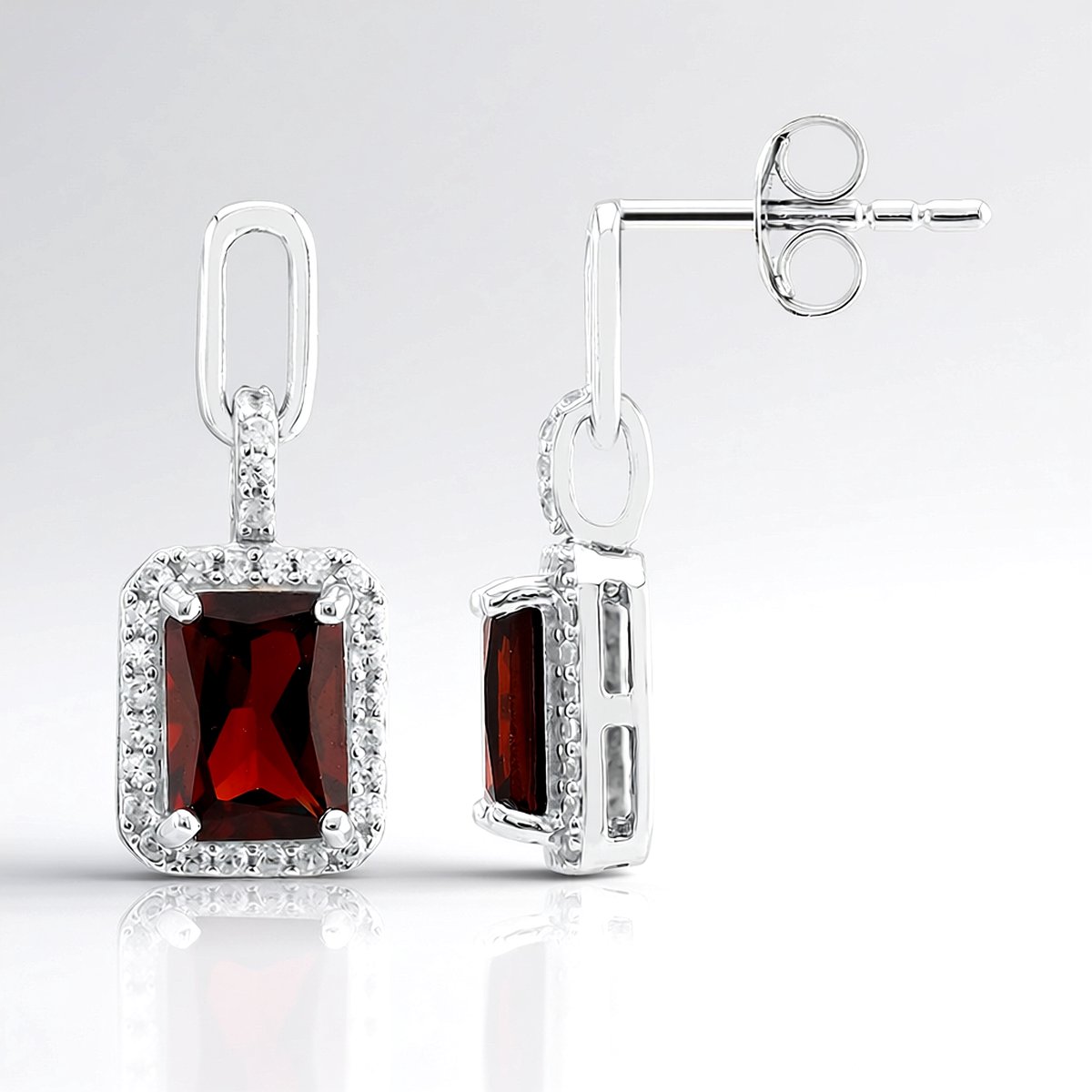 Cavill - Zilveren Oorbellen met Zambiaanse Granaat 2,385 ct - 925 Sterling Zilver Rhodium - Elegante Luxe Oorbellen met Zirkonia 0,343 ct