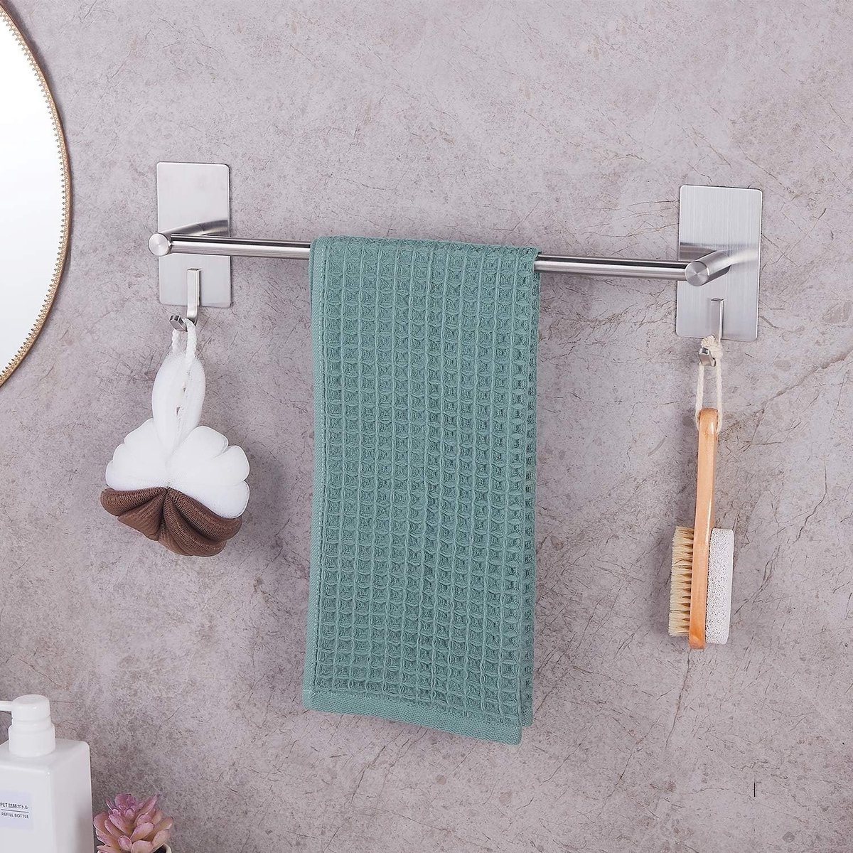 Handdoekrek met 2 Haken, Zelfklevende Handdoekhanger van RVS, Geschikt voor Badkamer en Keuken, Compacte Oplossing voor Handdoeken en Keukendoeken
