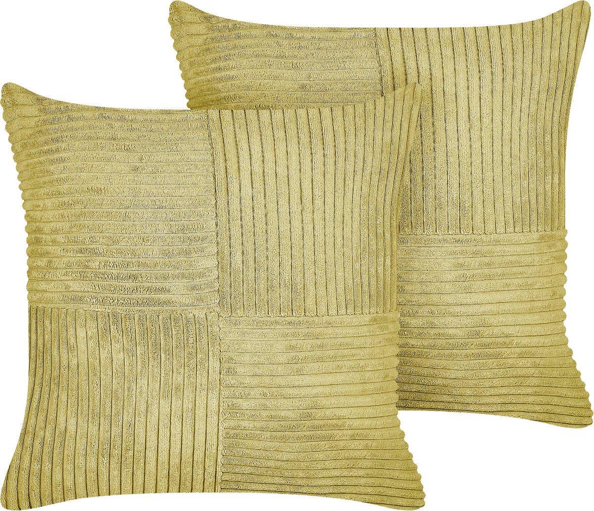 Beliani MILLET - Sierkussen set van 2 - Olijfgroen - 43 x 43 cm - Corduroy