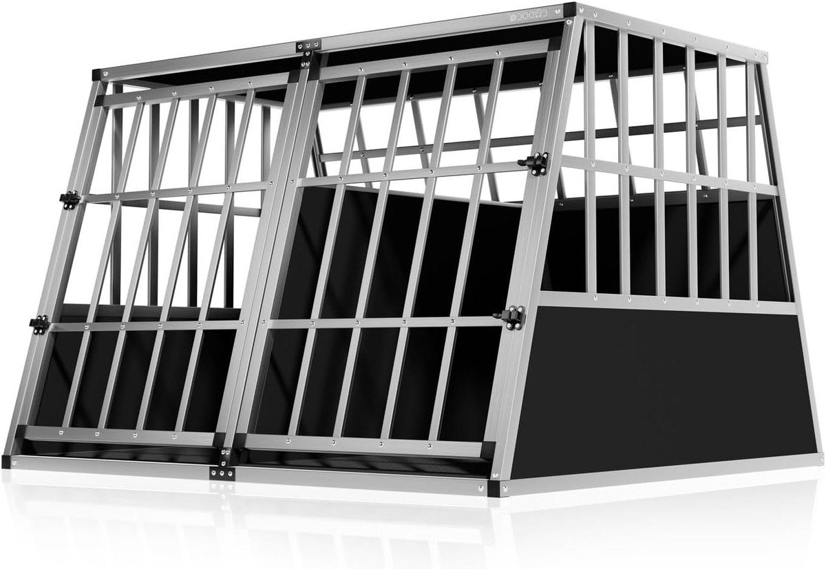Honden Transportbox - Hondenkooi Auto - Veilig Vervoeren - Afsluitbare Deuren - 97x90x70 cm - Zwart Zilver