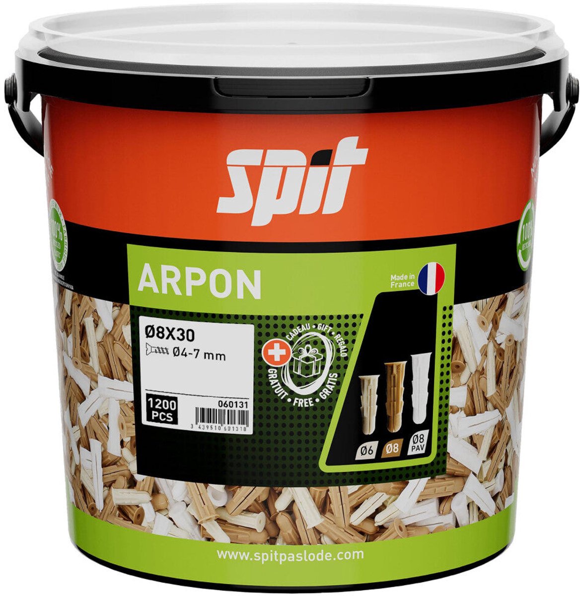 SPIT ARPON PLUG D.8x30 - 1.200 STUKS IN ECO EMMER
