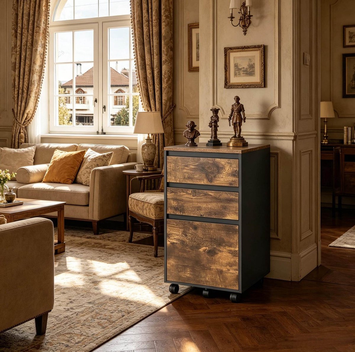 MIVRAY Archiefkast - Mobiele Ladenkast Met Wielen En Hangmaplade - Voor Kantoor Slaapkamer Of Woonkamer - Hout - 40x40x70 Cm