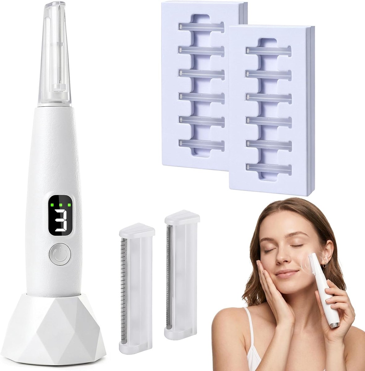 Thijox - Ultrasone Epilator voor Vrouwen en Mannen - 3 Snelheden, LED-Display, 800 mAh Batterij, Magnetisch Lemmet met Licht, Pijnloze Trimmer voor Ge