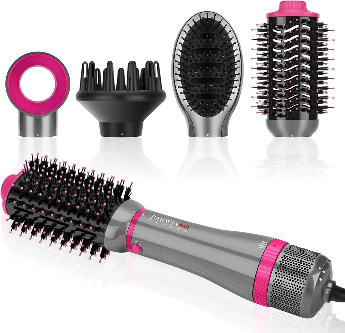 SnelShoppen - 4 IN 1 Styler Set, Heteluchtborstel Föhnborstel, Haardroger, Volumeborstel met 4 Opzetstukken voor Glad, Drogen, Volume, Styling, Ionen