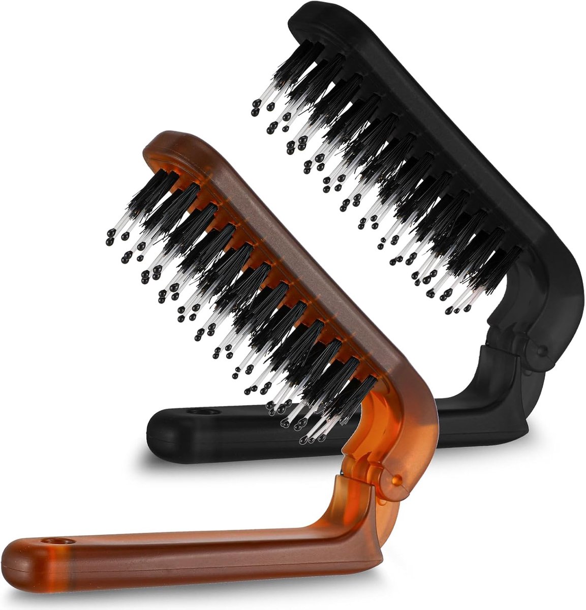 Thijox - 2 Stuks Inklapbare Reisborstel, Klapkam voor Dames en Heren, Draagbare Haarstyling Gereedschap, Zwart en Barnsteen, Ideaal voor Camping en Re