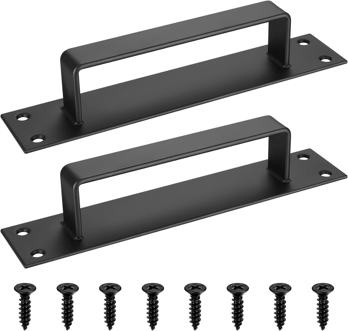 Set van 2 Zwarte Schuifdeurgrepen voor Houten Poorten - IJzeren Trekhandgrepen voor Keukenkastjes, Kasten en Schuren, 8x1.5cm