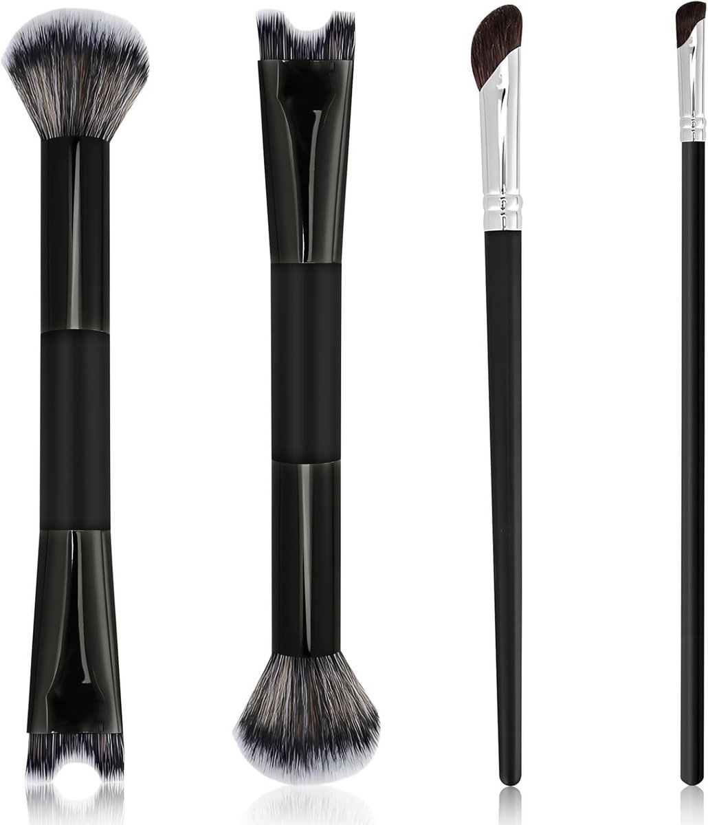SnelShoppen - Set van 4 Neusborstels, 2-in-1 Neuscontourborstels voor Highlighter Blush Contouring, Hoogwaardige Synthetische Haren, Perfect voor Liqu