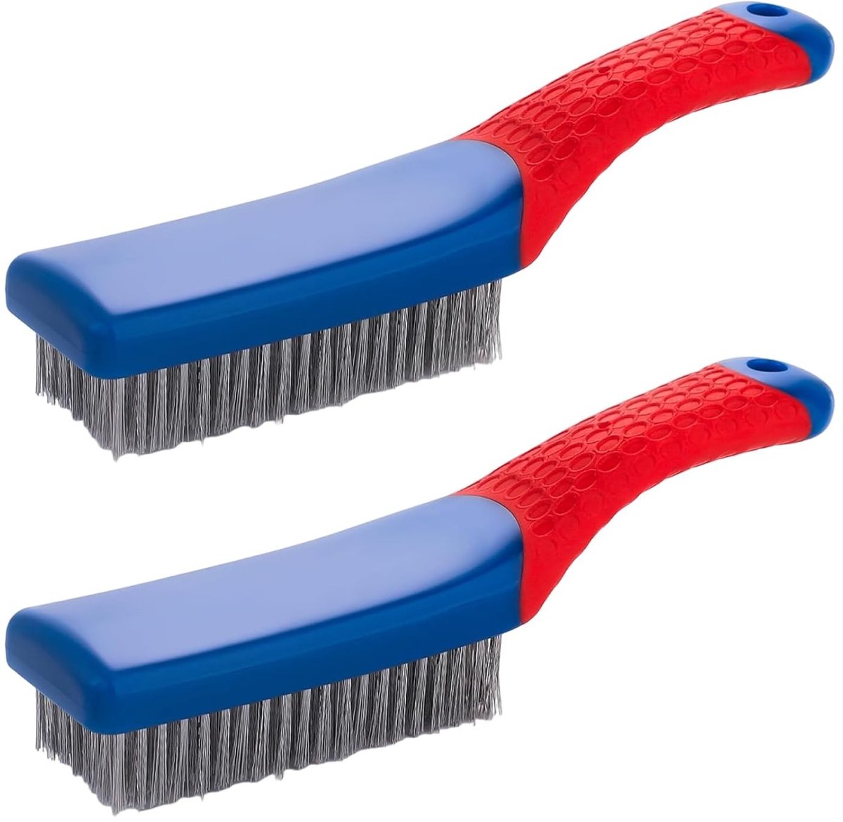 Set van 2 roestvrijstalen draadborstels met rubberen handvat, versterkte en robuuste schoonmaakborstels voor roest, verf en lakverwijdering