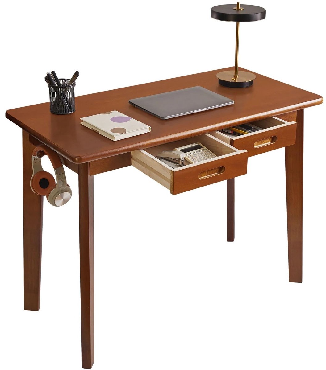 Dailygoods- Bureau Massief Hout - Schrijfbureau - Kantoortafel met Lades - Computerbureau - Rustiek Bruin - Veiligheidswaarschuwing tot 50 kg - Schrijftafel