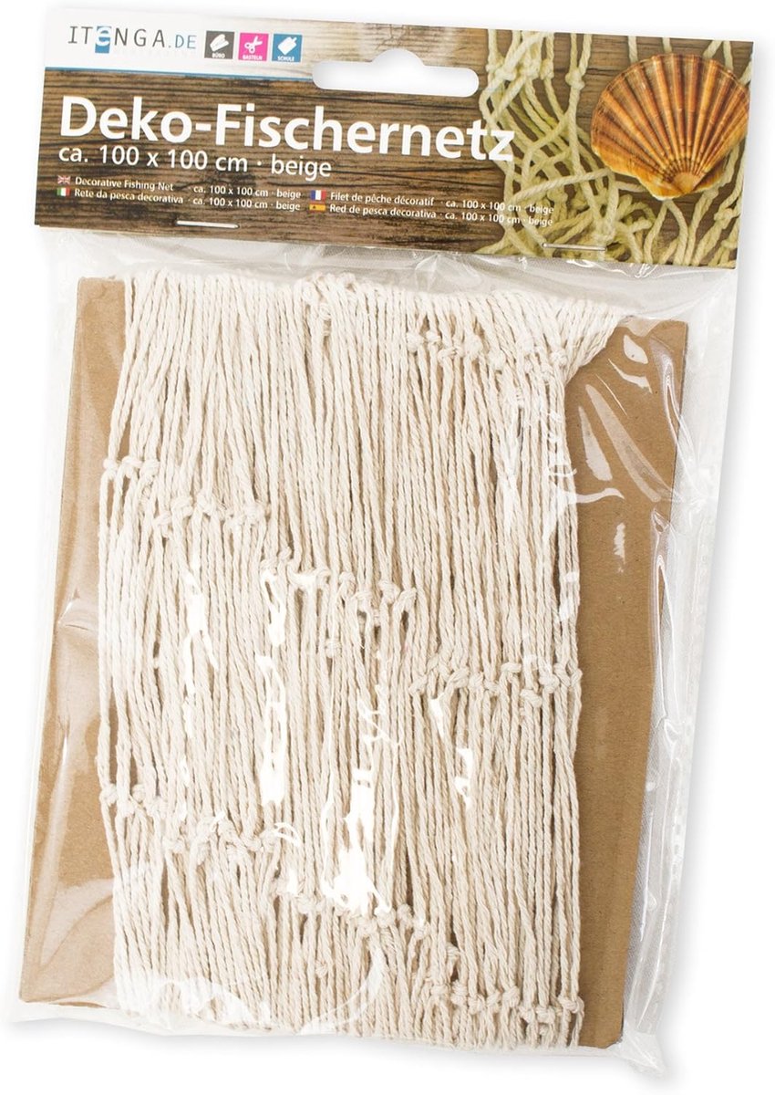 SnelShoppen - Fishing Net 100x100cm Beige - Maritieme Decoratie voor Thuis, Vakantiegevoel, Perfect voor Feest, Tuin, Camping, Interieur