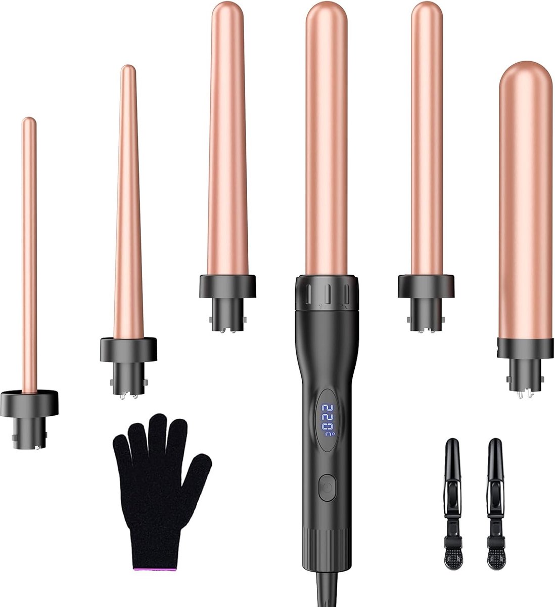 SnelShoppen - 6-in-1 Krultangset - Keramische Toermalijncoating - Instelbare Temperatuur - Antistatisch - Snel Verwarmend - Voor Strandgolven en Indiv
