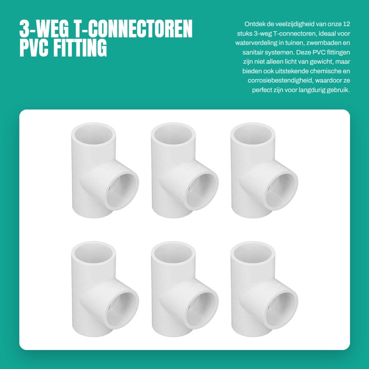 Dailygoods- T-connector 12 stuks - 3-weg connector - PVC fitting - waterdistributie - corrosiebestendig - lichtgewicht - Pijpconnector