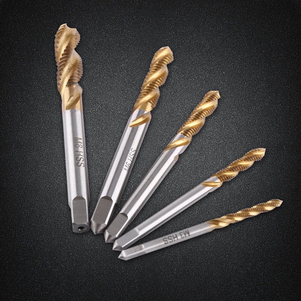 Dailygoods- Schroeftap 5 stuks - HSS Spiraal - Gecoat Snelheidsstaal - M3/M4/M5/M6/M8 - Roestbestendig - Voor het maken van schroefdraad - Taps