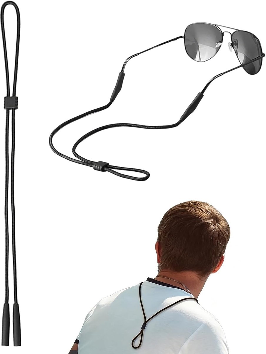 Thijox - Verstelbare Brilband Nylon Brillenkoord Zwart met Siliconen Grip voor Bril en Zonnebril - Veilig Draagcomfort voor Lezen, Sport en Werk - 1 S