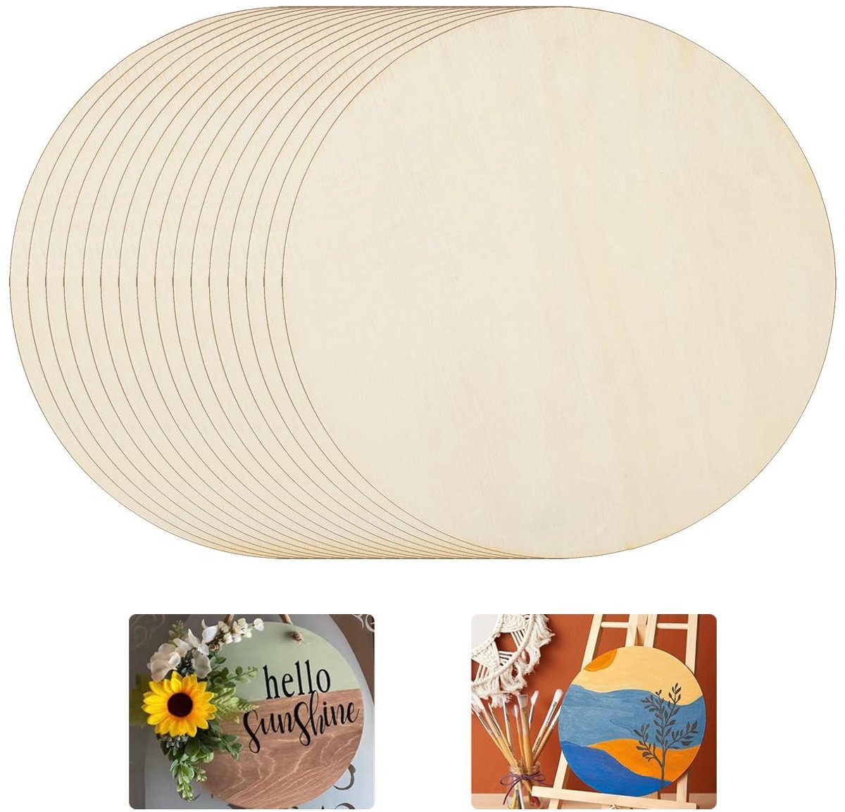 Dailygoods - 16 stuks houten schijven, diameter 15 cm, ronde houten plaat, gemaakt van natuurlijk hout, ronde houten schijven, kan worden gebruikt als decoratie, onderzetter, kunsthandwerk, hangende decoratie.