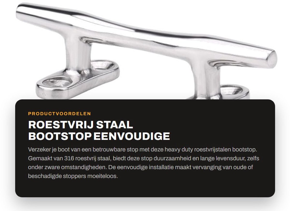 Dailygoods- Holle Stop - Heavy Duty - Roestvrij Staal 316 - Eenvoudig te Installeren - 10 x 3,7 x 2,6 cm - Zilver - 180 Dagen Garantie - Bootstop