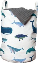 New Bed, Kinder Wasmand met Oceaan Thema en Walvissen, Opbergmand kinderkamer met Handvatten en Koordsluiting, Speelgoedmand kinderen - Speelgoedkist- Wasbox - 33 x 48 cm
