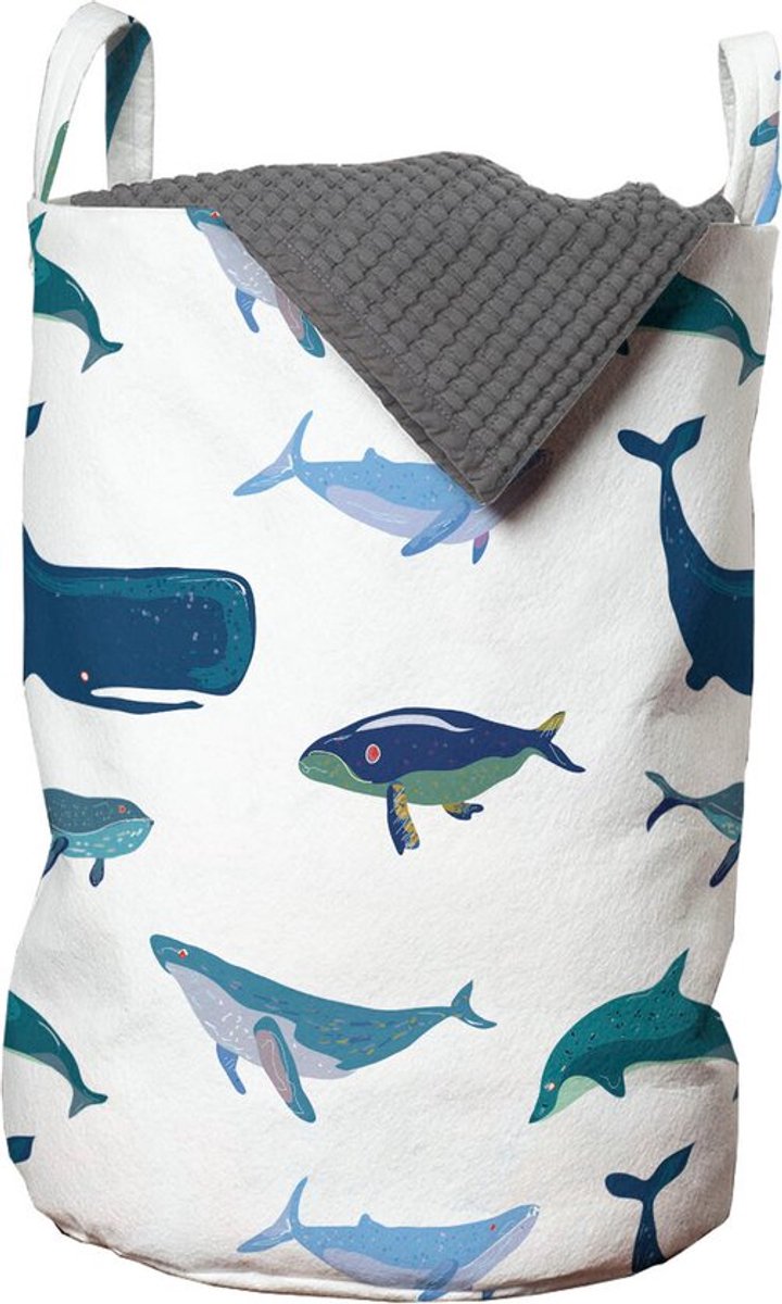 New Bed, Kinder Wasmand met Oceaan Thema en Walvissen, Opbergmand kinderkamer met Handvatten en Koordsluiting, Speelgoedmand kinderen - Speelgoedkist- Wasbox - 33 x 48 cm