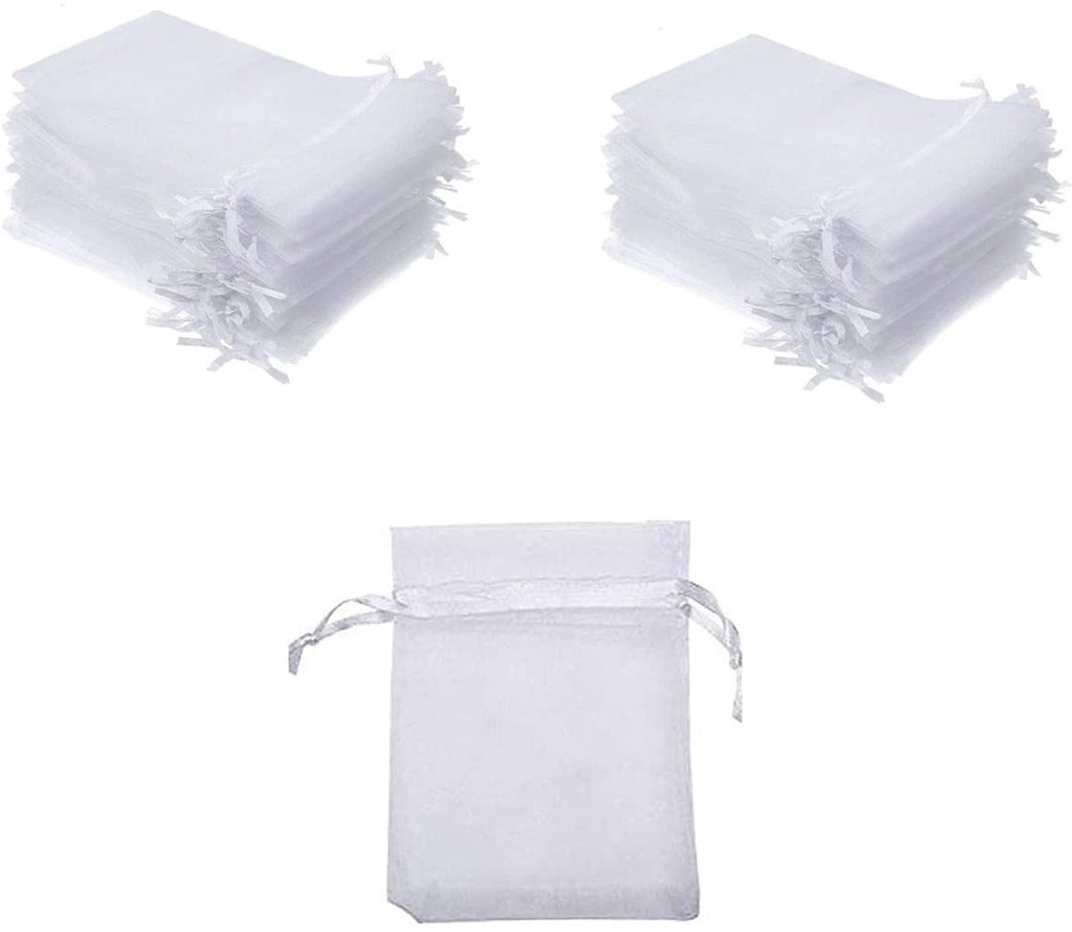 Dailygoods- Geschenkzakjes 100 stuks - Witte Organza - Duurzaam - 7 x 9 cm - Cadeauzakjes - Trekkoord sluiting - Geschikt voor bruiloften