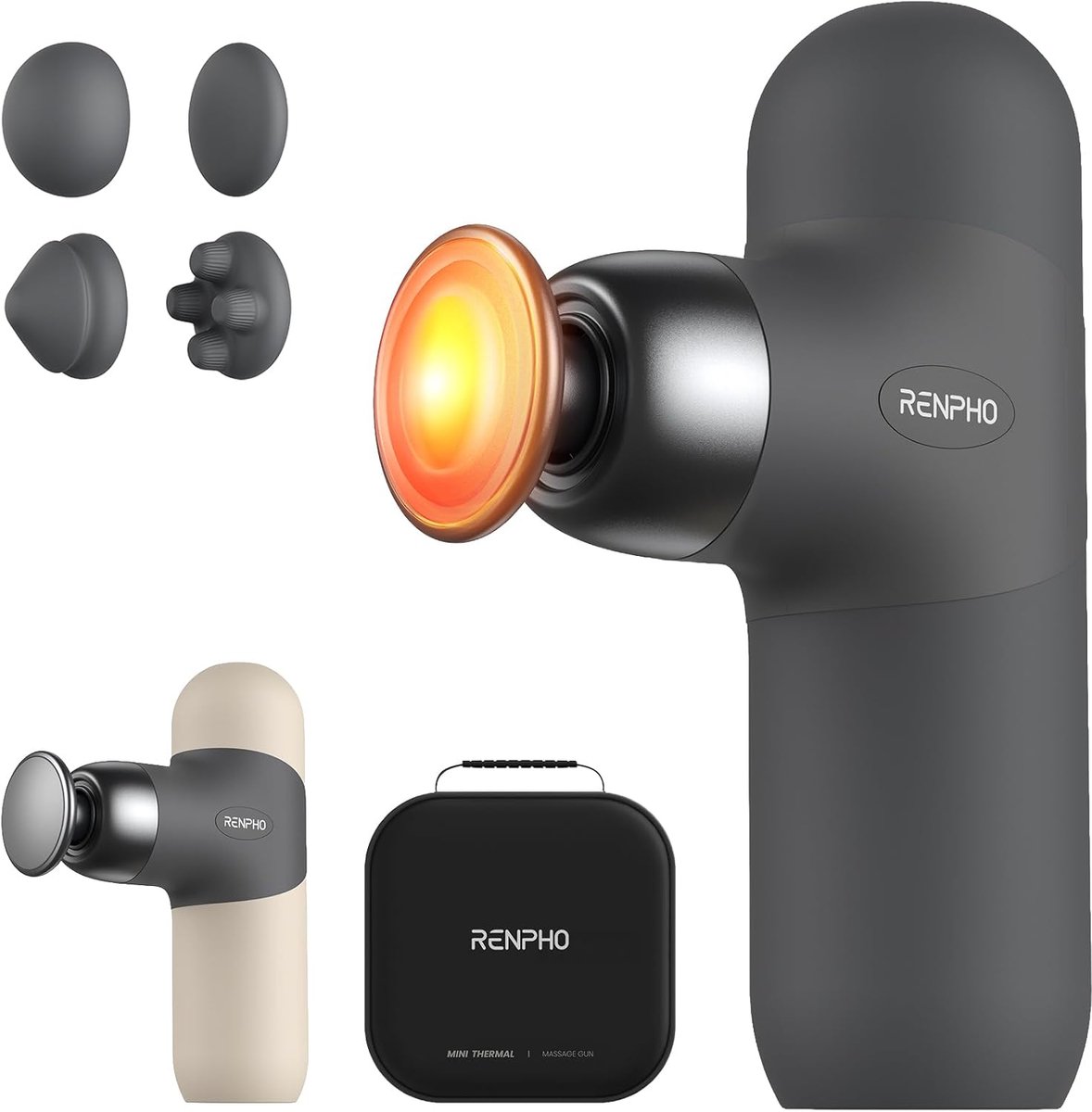 SnelShoppen - Mini Thermisch Massagepistool met Warmtefunctie, Draagbaar Percussiemassageapparaat met Siliconen Hoezen, Reisformaat met Draagtas voor