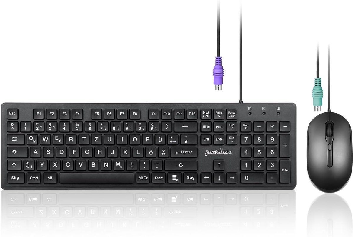 SnelShoppen - Bekabelde PS2 Toetsenbord-Muisset - Duitse QWERTZ-Lay-out - Robuust Toetsenbord met Optische Muis - 1,8 m Kabel - Zwart - Ideaal voor Ou