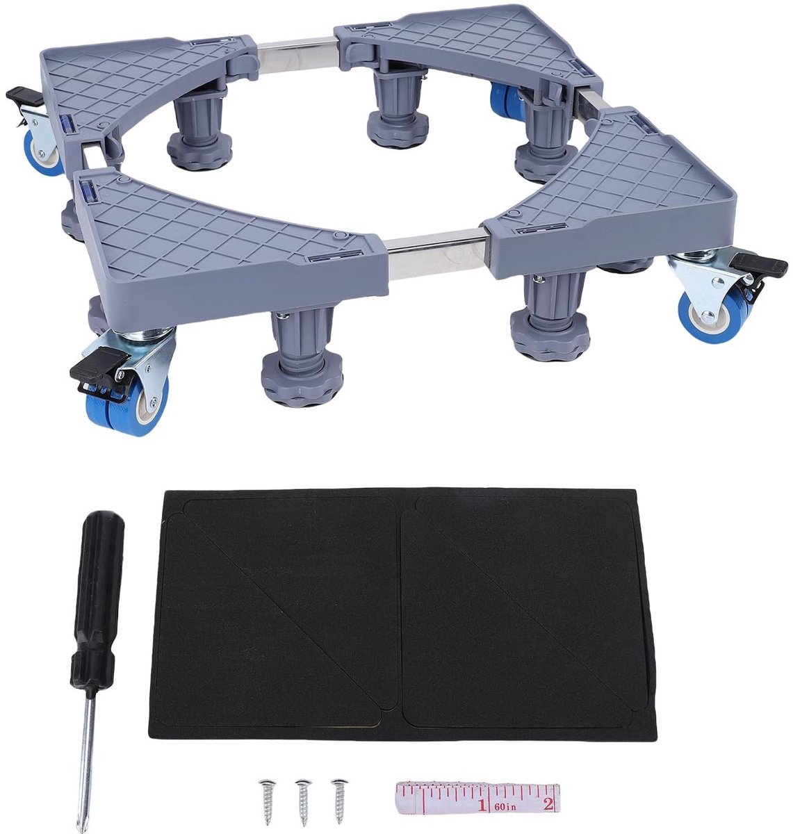 Dailygoods- Koelkaststandaard Verstelbaar - Mobiele Basis - 4 Vergrendelingswielen - Tot 180 Kilogram - Geschikt voor Wasmachine/Droger - Meubeltrolley