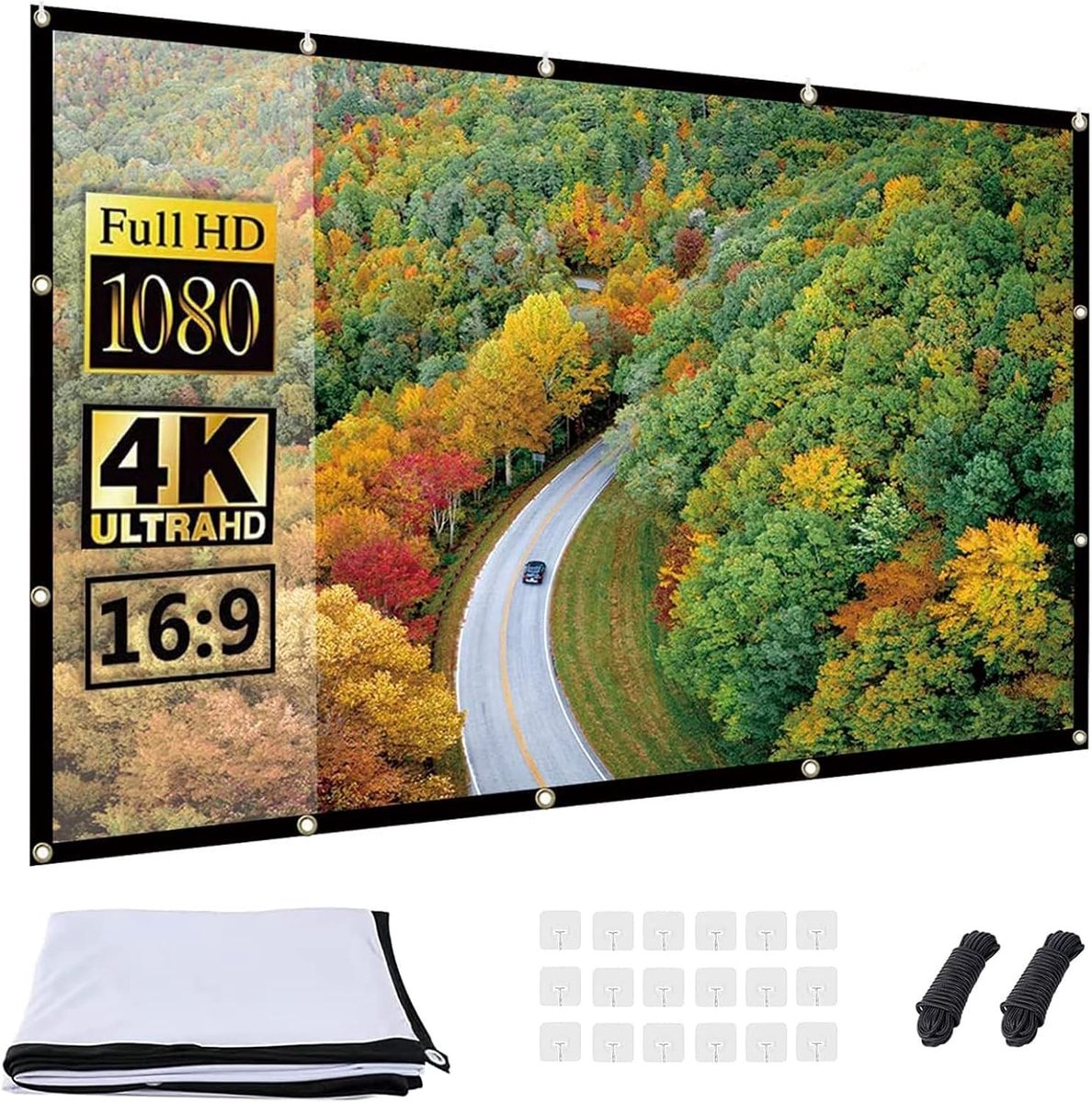 16:9 HD Vouwbaar 100 Inch Projectiescherm voor Thuisbioscoop en Buitengebruik, Ideaal voor Films en Presentaties