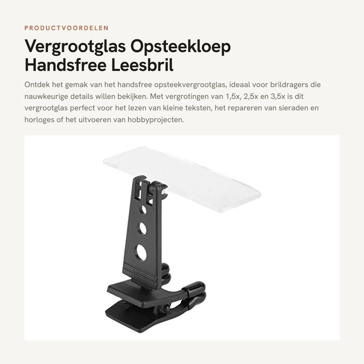 Dailygoods- Vergrootglas Opsteek 1,5X/2,5X/3,5X - Handsfree Brilvergrootglas - Clip-on Loep - Duurzaam Kunststof - Geschikt voor Reparatie Sieraden/Horloges