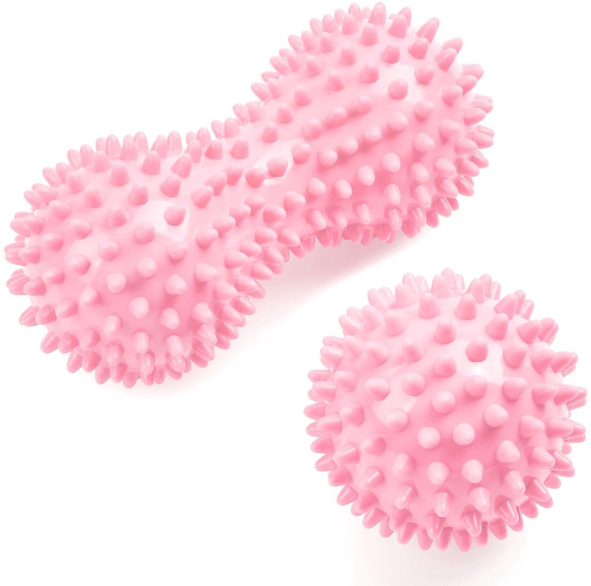Dailygoods - URAQT Spiky Massage Ball Set, 2-pack Lichaams- en voetmassageroller, harde pindamassagebal voor plantaire fasciitis, triggerpointtherapie, deep tissue, myofasciale release, lichtroze