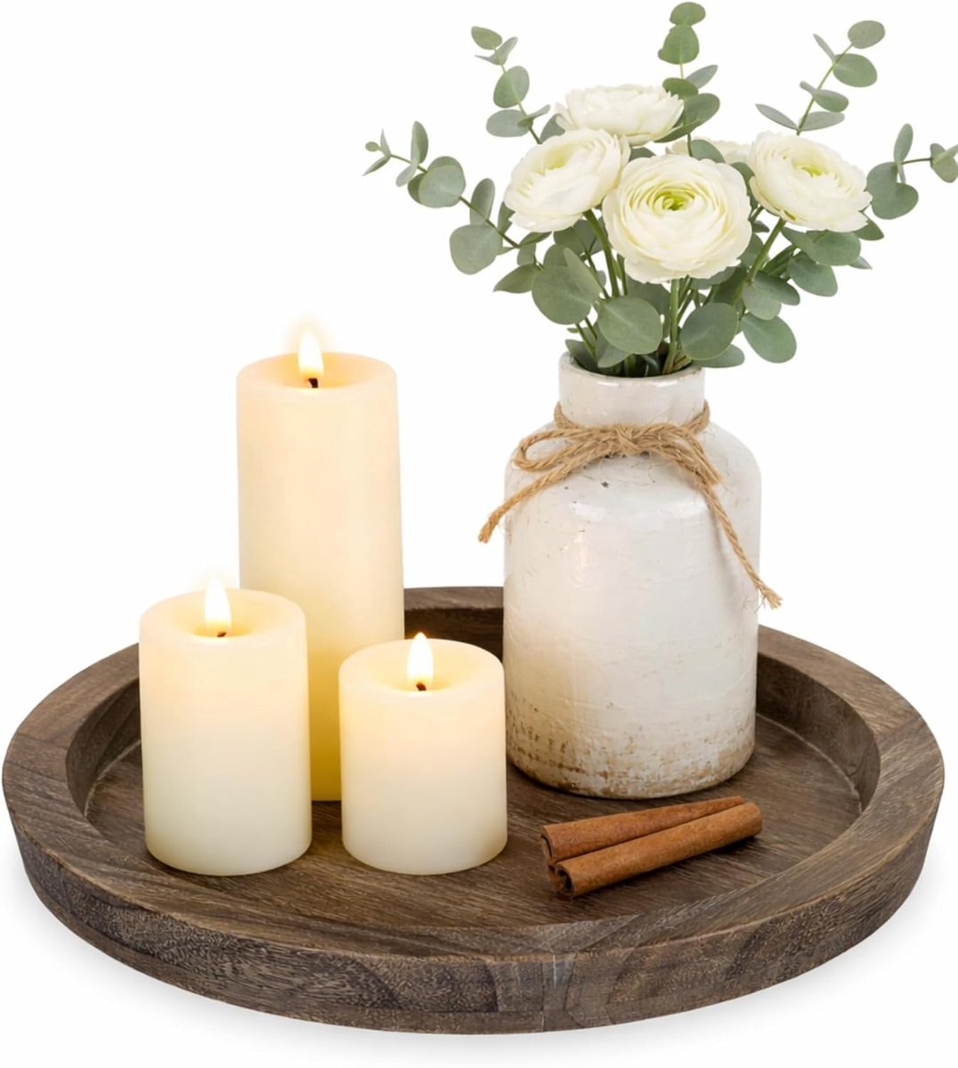 Dailygoods- Kaarsenhouder Rustiek Hout - Kaarsenplateau - Decoratieve Kaarsenstandaard - Theelicht Houder - Middenstuk Tafel - Lichtgewicht en Duurzaam