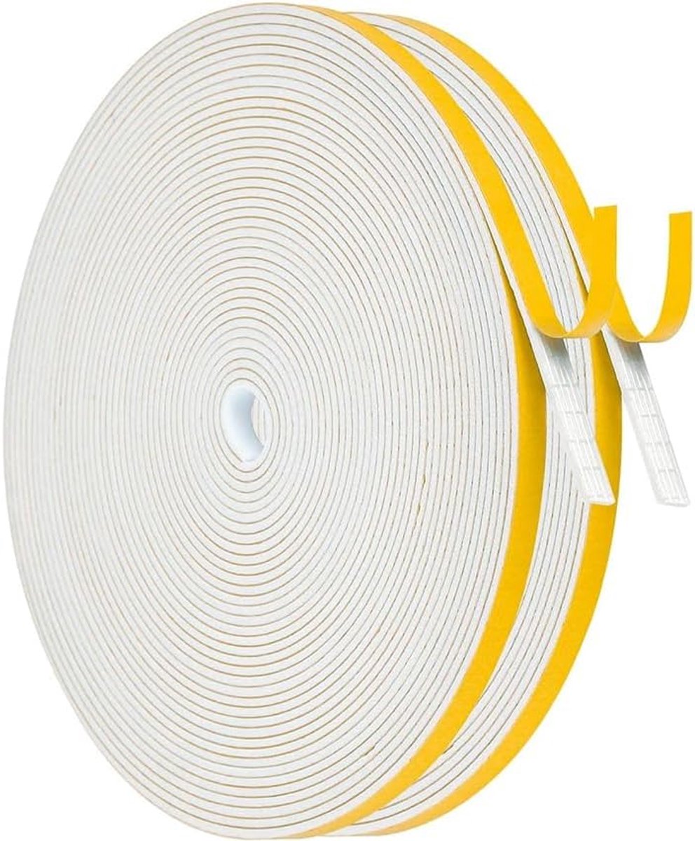 Thijox - Afdichtingstape 6 mm x 1,5 mm - Zelfklevende Raamafdichting, 20 m, Schuimtape voor Ramen en Deuren, Geluidsisolatie, Wit