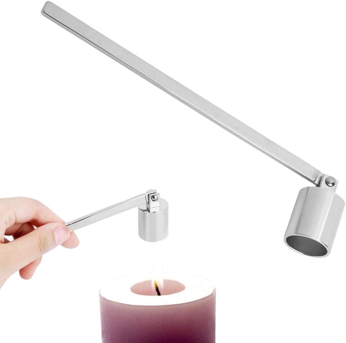 Thijox - Kaarssnuffer Brandblusser Huis Bell Vorm Roestvrij Staal Met Lange Handvat voor Veilig Uitblussen Kaarsen - Zilver - Ideaal voor Feesten en G