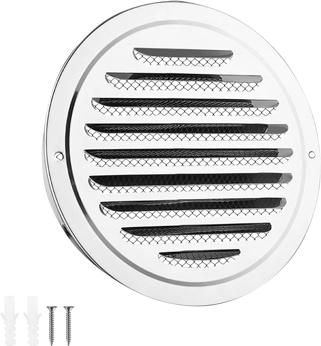 Ventilatierooster RVS - Afvoerrooster Muur - Buitenlucht Toevoer - Dubbele Insectenbescherming - 145-155 mm - Zilverkleurig