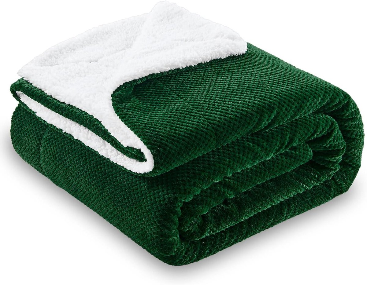 Fleece Sherpa Deken - Wafel Plaid - Gezelligheid Thuis - Dubbelzijdig Ontwerp - 220 x 240 cm - Groen
