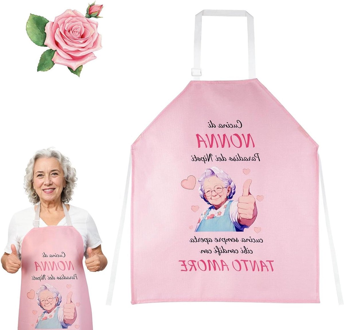 Keukenschort Oma - Cadeau Grootouders - Koken en Bakken - Met Liefde Gemaakt - 70 x 60 cm - Roze