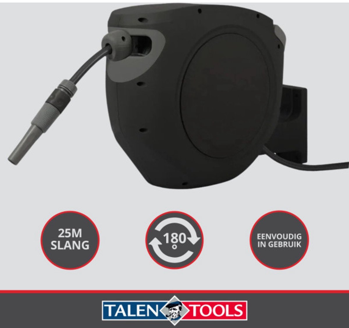 Talen Tools - Wandslangenbox - Deluxe - Tuinslang ½- 25 meter - Slanghouder - Tuinslang met haspel - Automatisch oprolsysteem -Slanghaspel -180° Draaibaar – foto 3