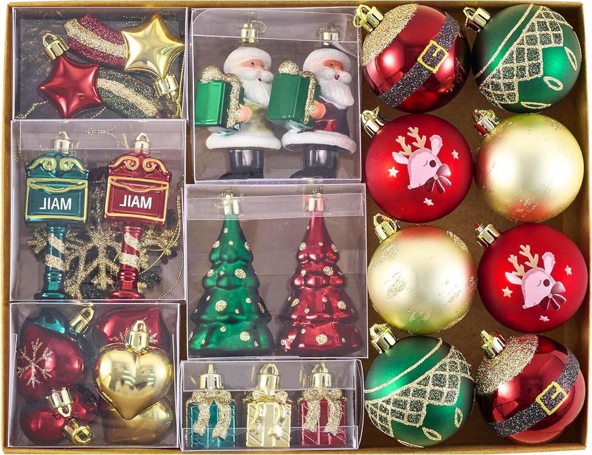 Kerstballen Set - Decoratie Ballen - Kerstboom Versieren - Origineel Ontwerp - 40 Stuks - Rood Groen Goud – foto 7
