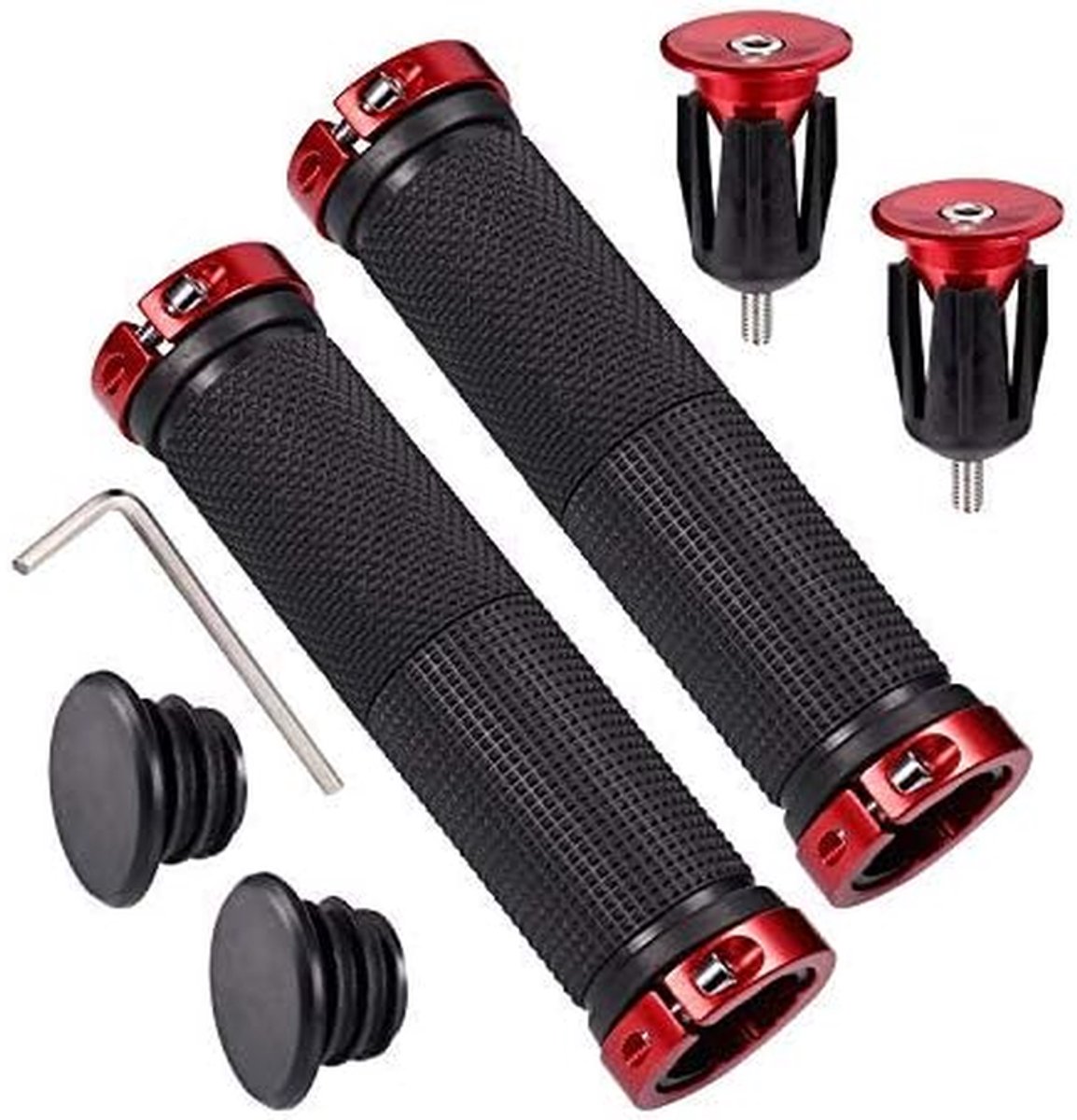 Fietsstuurgrepen Rubber - Antislip Handvatten - Comfortabel Fietsen - Dubbele Vergrendeling - 130 mm Lengte - Rood