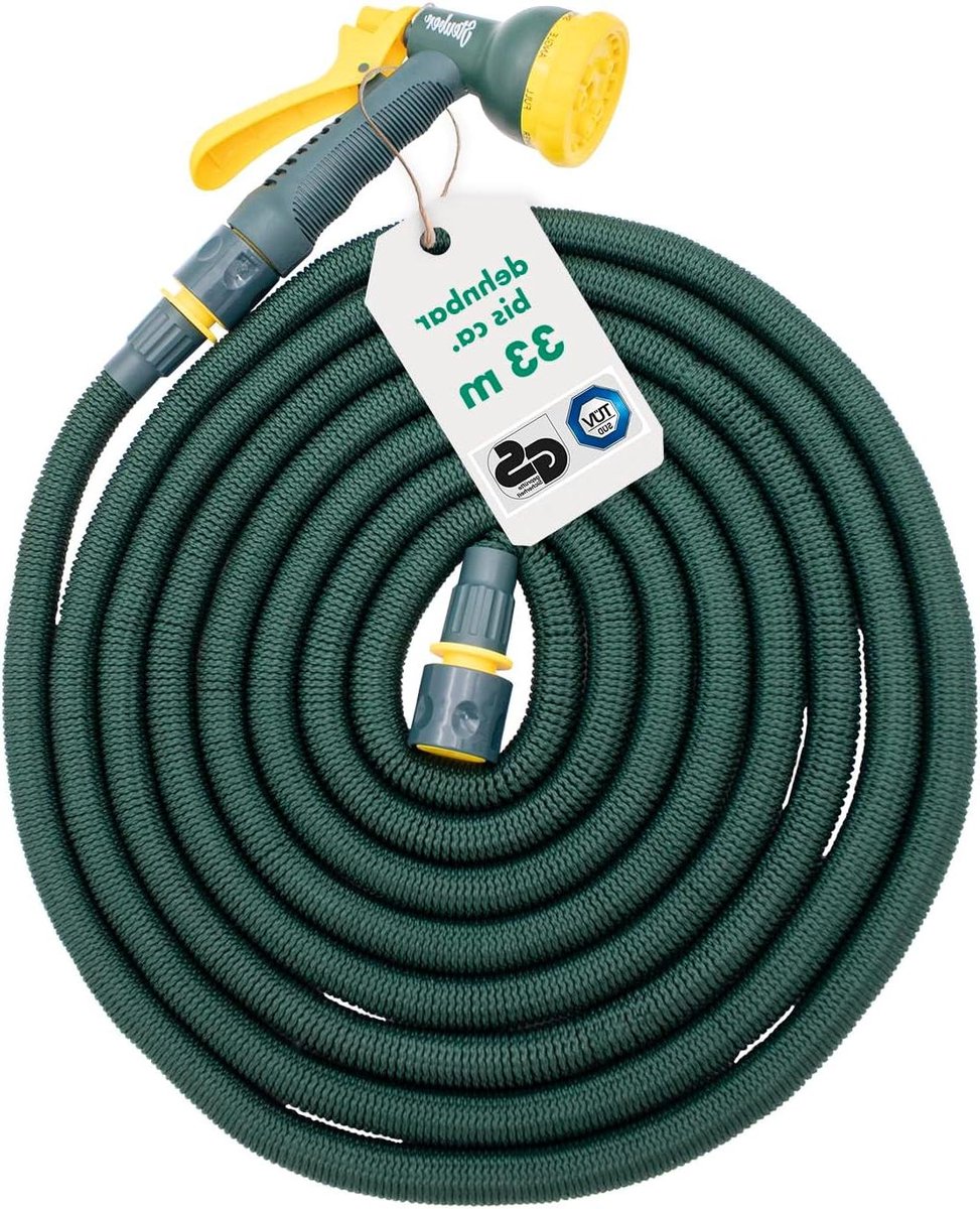 Flexibele tuinslang - Rekbare slang - Tuin bewateren - 8 sproeifuncties - 33 meter - Groen geel