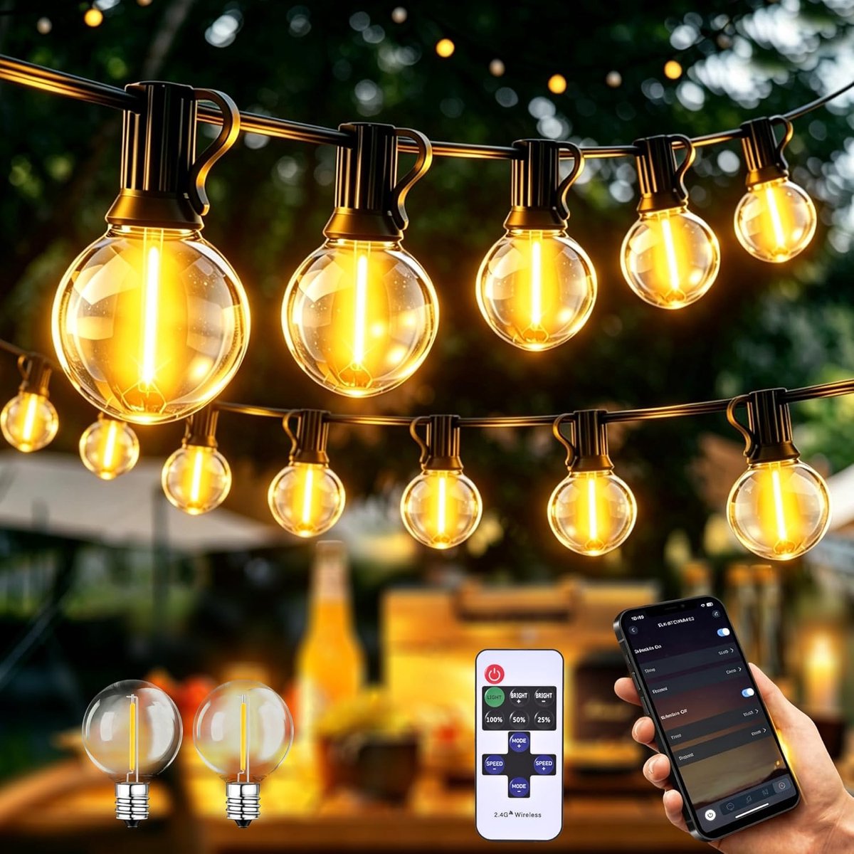 SnelShoppen - 30M LED Lichtsnoer Voor Buiten met APP + Afstandsbediening, Waterdicht IP44, Warmwitte Decoratie Voor Tuin, Terras, Feest, Camping