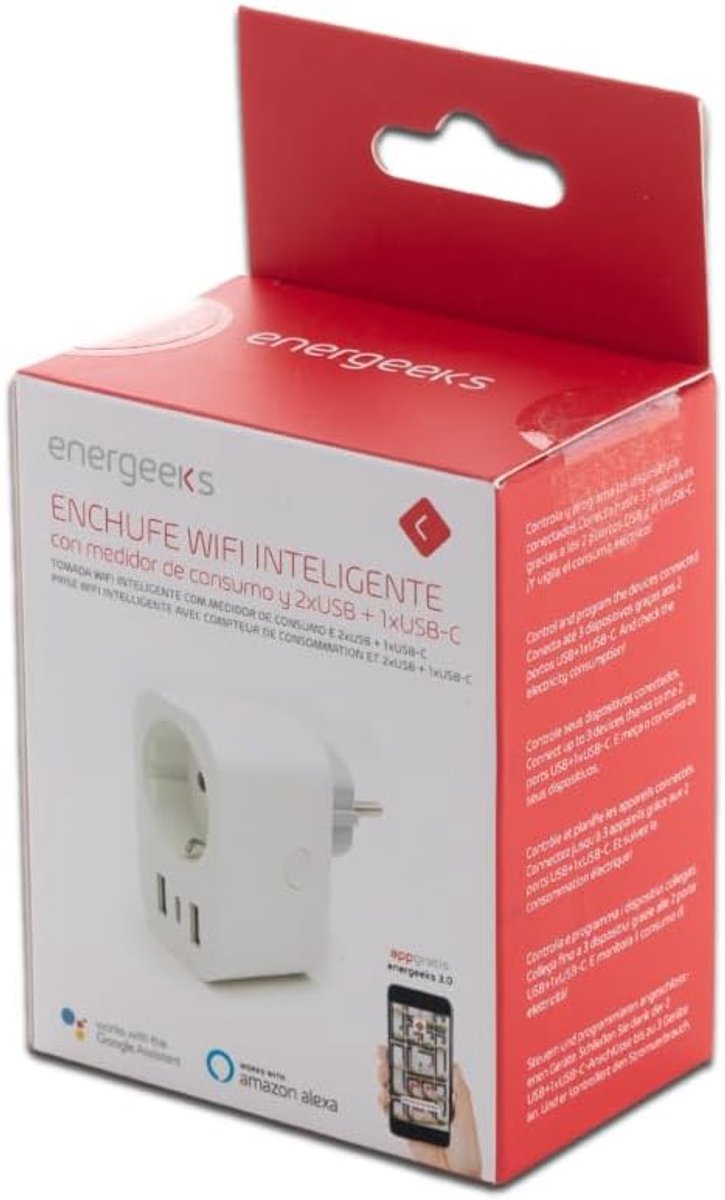 Thijox - Smart Wifi Plug met Verbruiksmeter, 2 USB Poorten en 1 USB-C voor Thuis, Kantoor en Camping - Slimme Stekker met Energie Monitoring, Verbeter