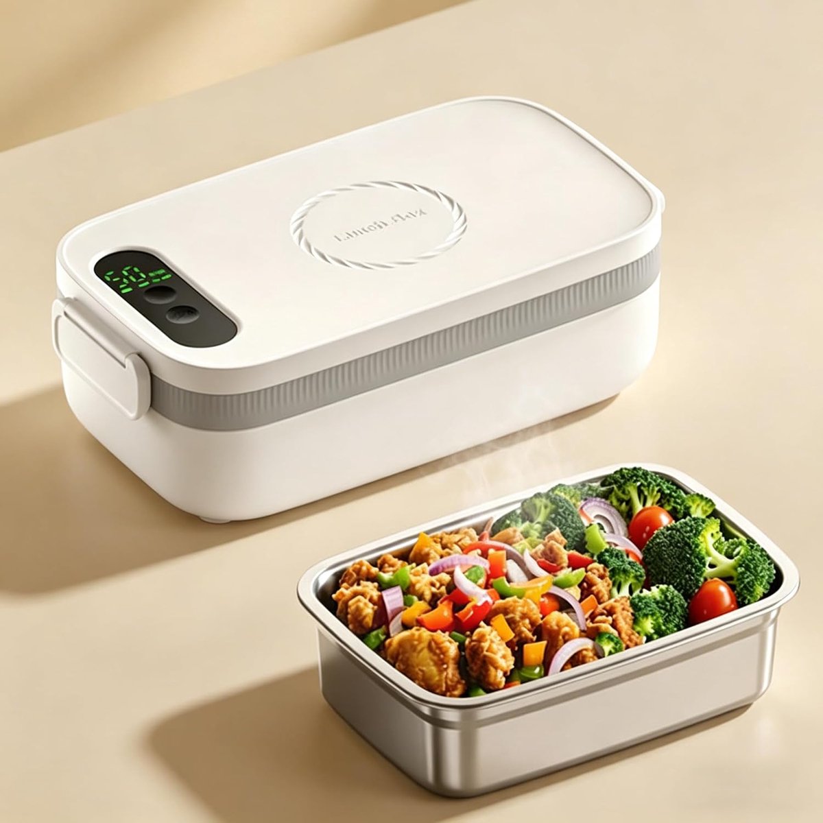 Thijox - Elektrische Lunchbox met Accu 14000 mAh, 1L Draadloos, Verwarmde Broodtrommel voor Volwassenen met Automatische Opwarmfunctie, USB-verwarmd,