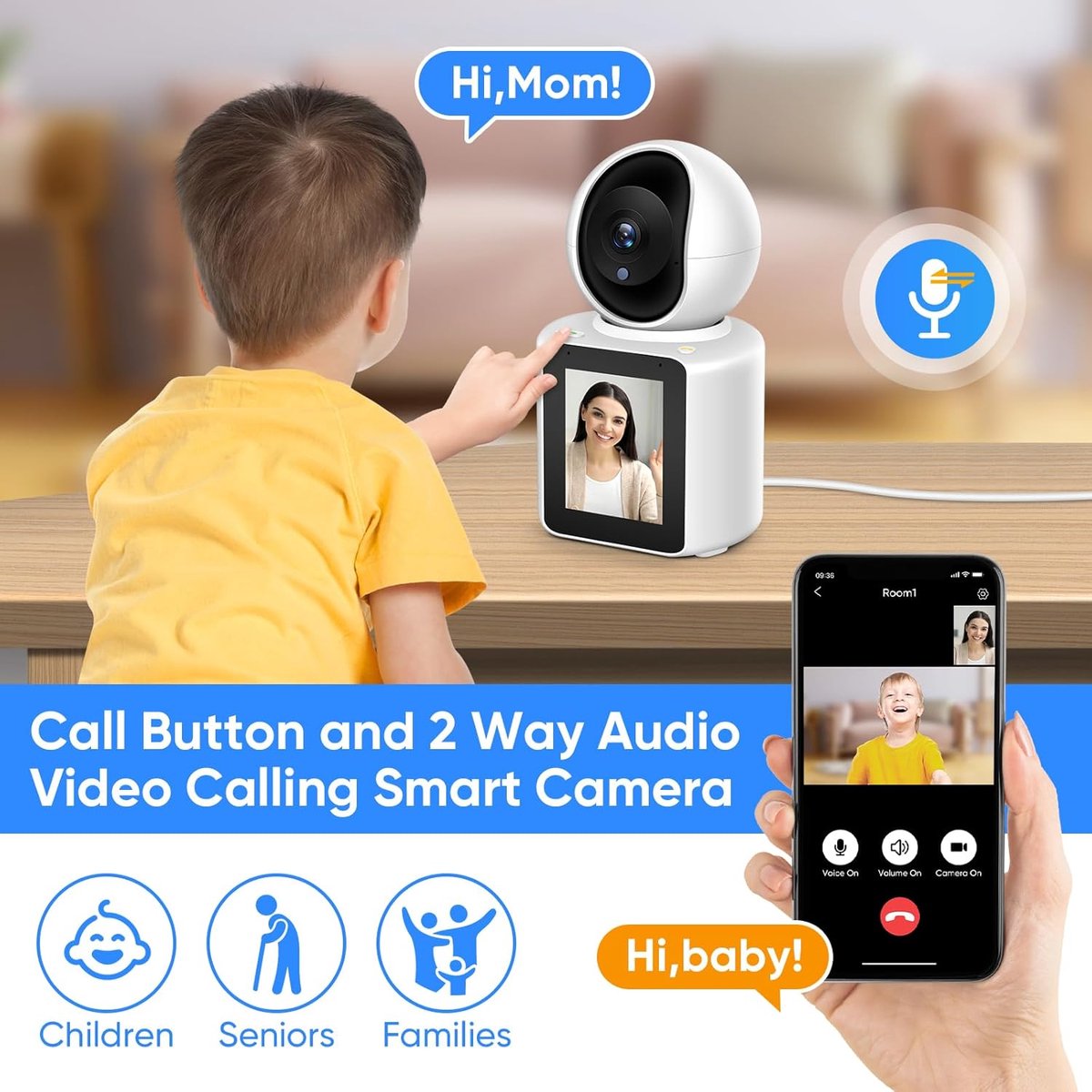 SnelShoppen - Interne Wifi-camera 2K 360° Bewakingscamera Binnen met Nachtzicht, Bewegingsdetectie, Bidirectioneel Audio, Ideaal voor Honden, Kinderen